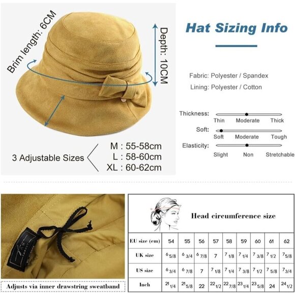 ✨ Comhats Vintage Cloche Women Black Packable Ladies Church Derby Bucket Hats main image 5